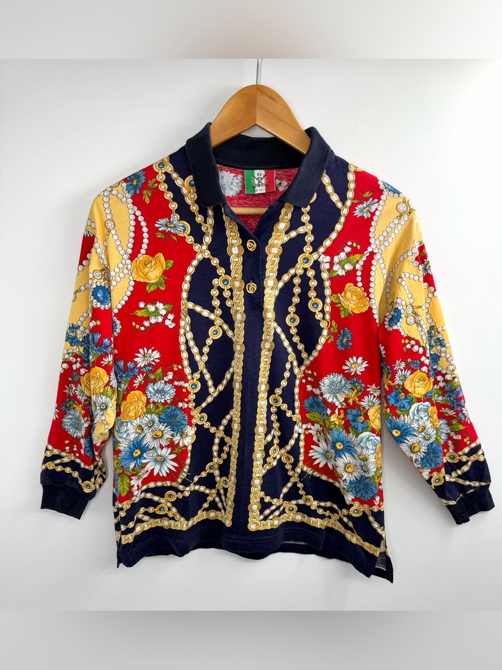 Vintage GOLF Baroque Floral Scarf Print Blouse Shirt Not Versace - Picture 11 of 11